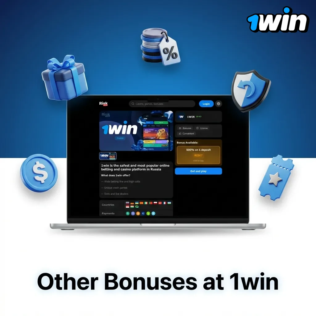 1win promotional bonuses including cashback, express booster, Friday reload, lucky wheel, birthday bonus, and referral rewards