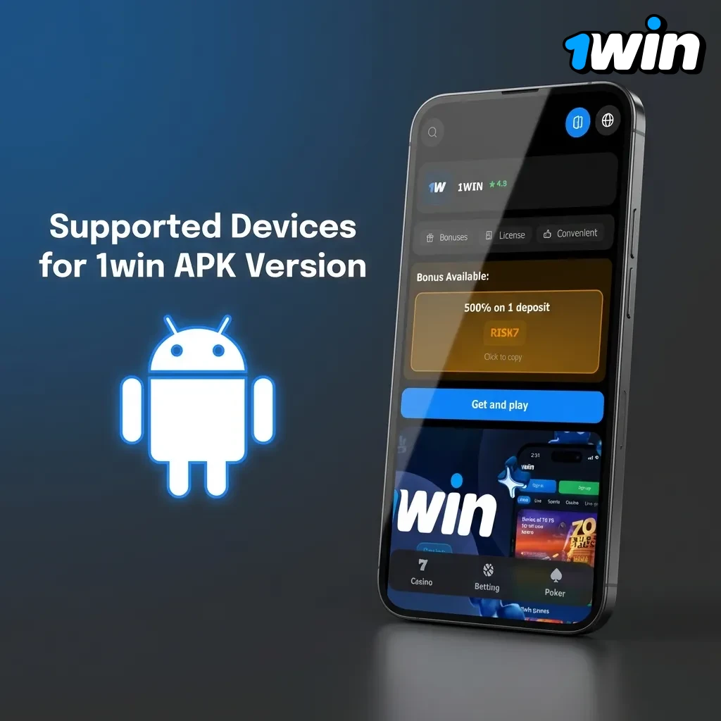 Table showing compatible Android smartphone brands and models for 1win APK installation across budget and flagship devices